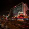 Aerial view of the Las Vegas Strip skyline with illuminated hotels at night