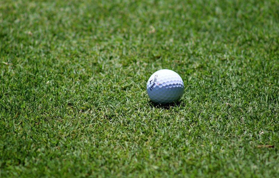 Golf course fairway in Arizona with desert mountains and cacti in the background