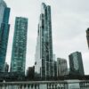 Modern apartment complex high rise building in downtown Chicago