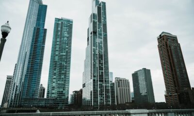 Modern apartment complex high rise building in downtown Chicago
