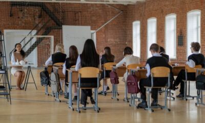 Students in a Georgia charter school classroom working together on a project