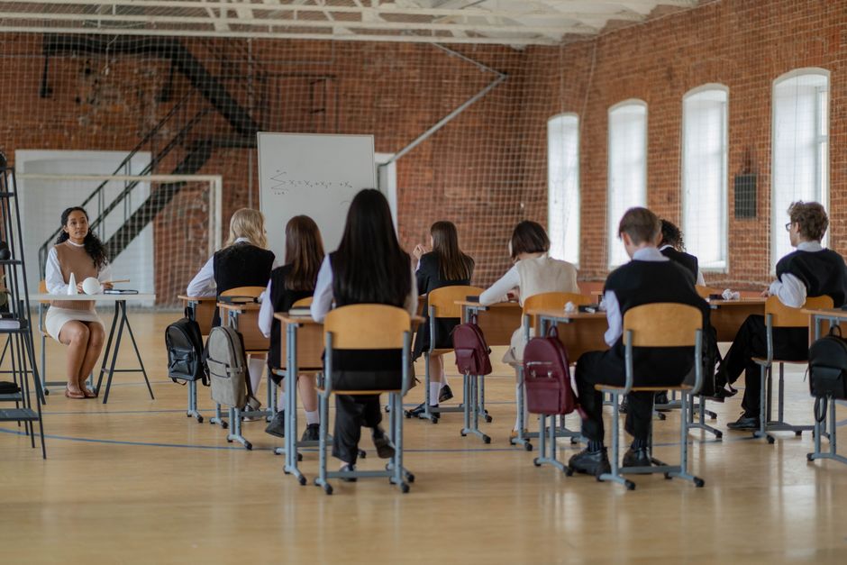Students in a Georgia charter school classroom working together on a project