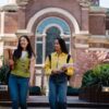 Students walking across a private school campus in Texas